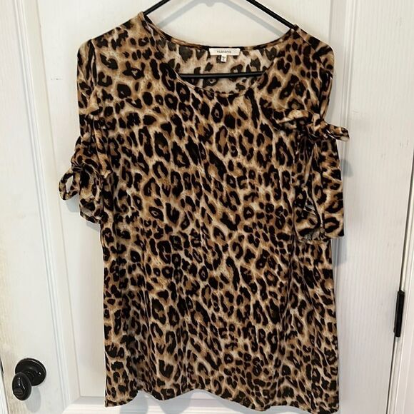 New Pleione Brown Leopard print Blouse with Tie Sleeve details - Picture 1 of 5